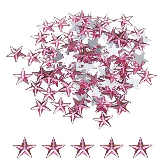 Uxcell 100PCS Acrylic Star Rhinestone 14x14mm Flat Back Plastic Gems Jewelry Stickers Light Pink