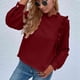 thumbnail image 2 of Blusa informal de manga larga con adornos de volantes, decoración con abertura en la espalda, holgada, con gemelos, blusa de manga larga para mujer, color rojo M, 2 of 6