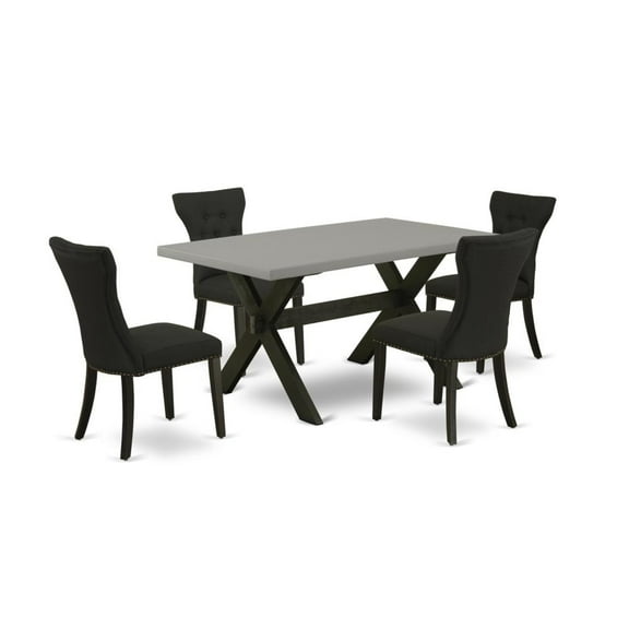 East West Furniture X-Style 5-piece Wood Dining Set with Cushion Seat in Black