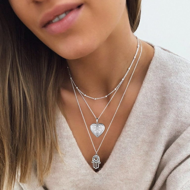 Womens silver locket necklace discount