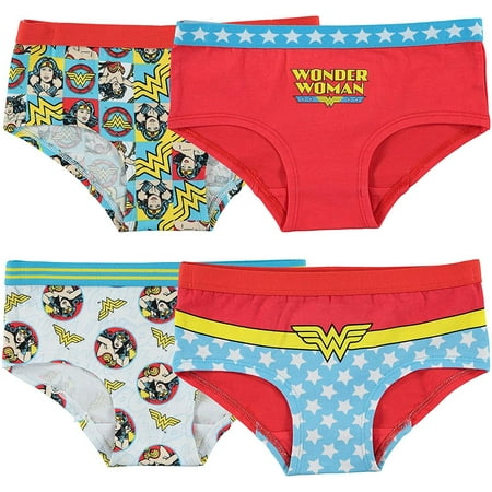 Wonder Woman Girls Stretch Hipster Briefs Underwear 4-Pack Sizes 6-10