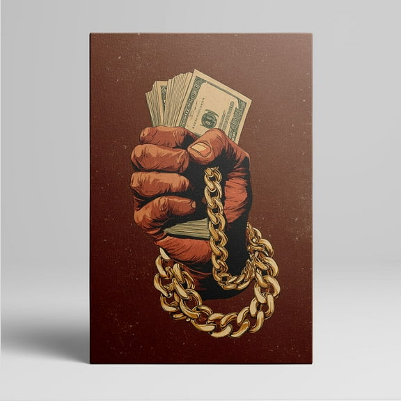 1pc Gangster - style Canvas Wall Art with a Fist Clutching Cash and a Chunky Gold Chain, framed Decor room hanging Wall Picture Decor for Home Gifts, living room, bathroom, bedroom, kitchen wall art