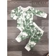 thumbnail image 3 of 2 PCs Newborn Tie-dye Print Outfits, Infant Long Sleeve Round Neck Romper and Drawstring Trousers Set, 3 of 4