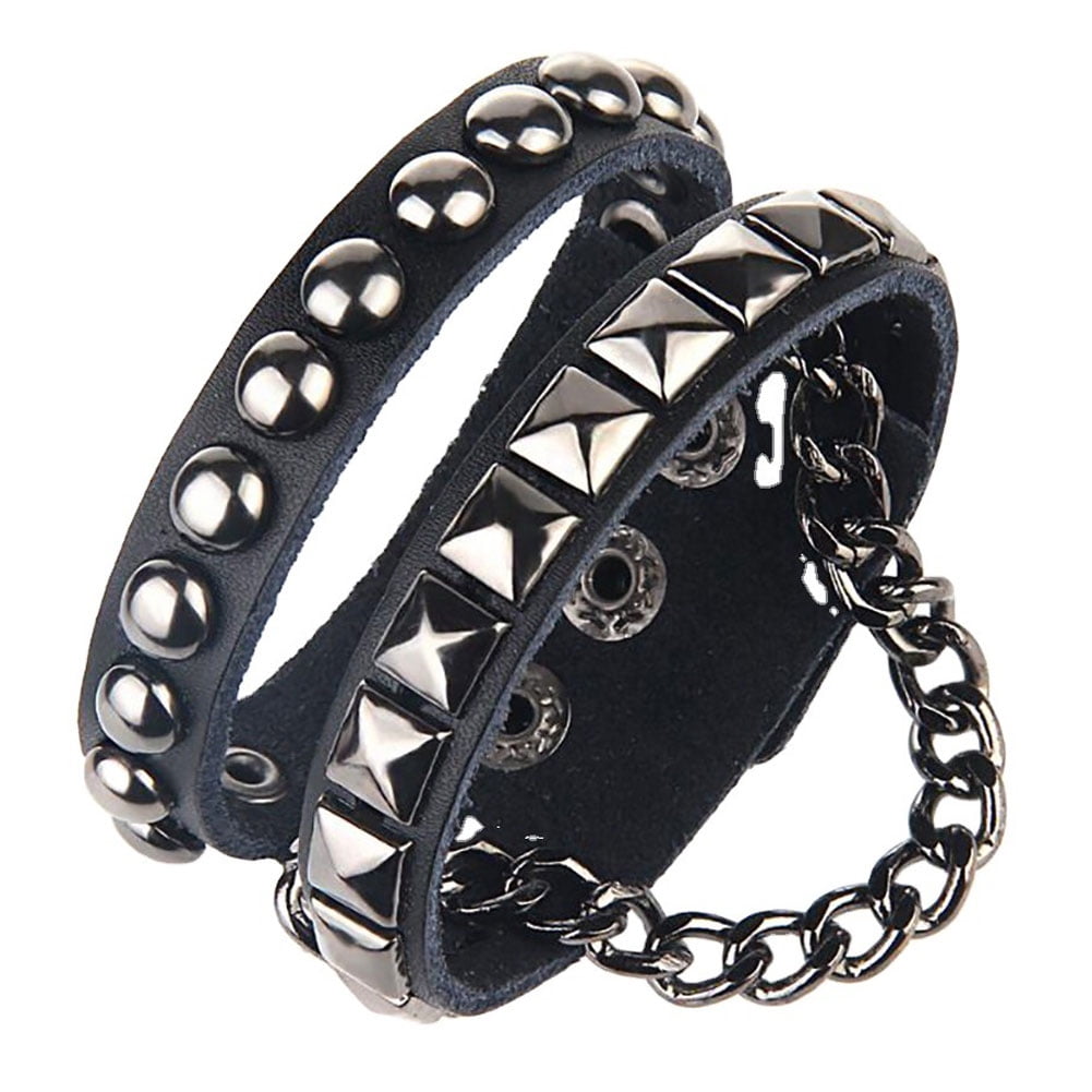 Women Men Jewelry Punk Snap Button Leather Bracelet Multilayer DIY Bangle Gifts 