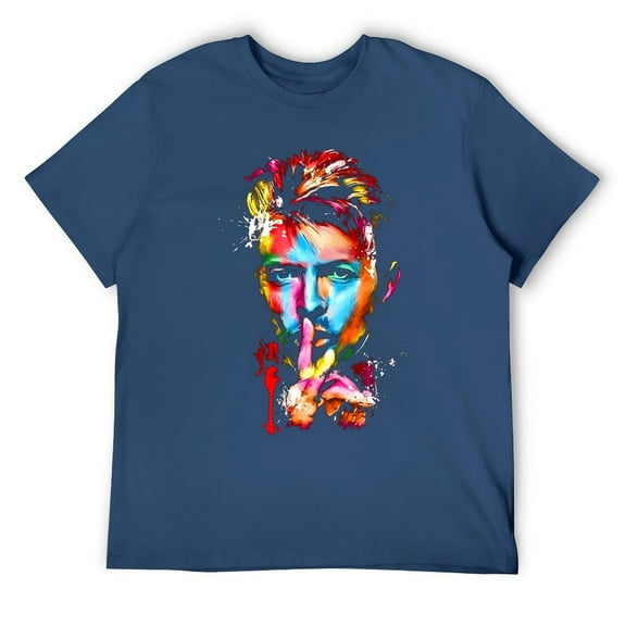 Vintage Glam Rock Graphic T-Shirt, 70s Music Icon Aesthetic Cotton Tee Navy-style M