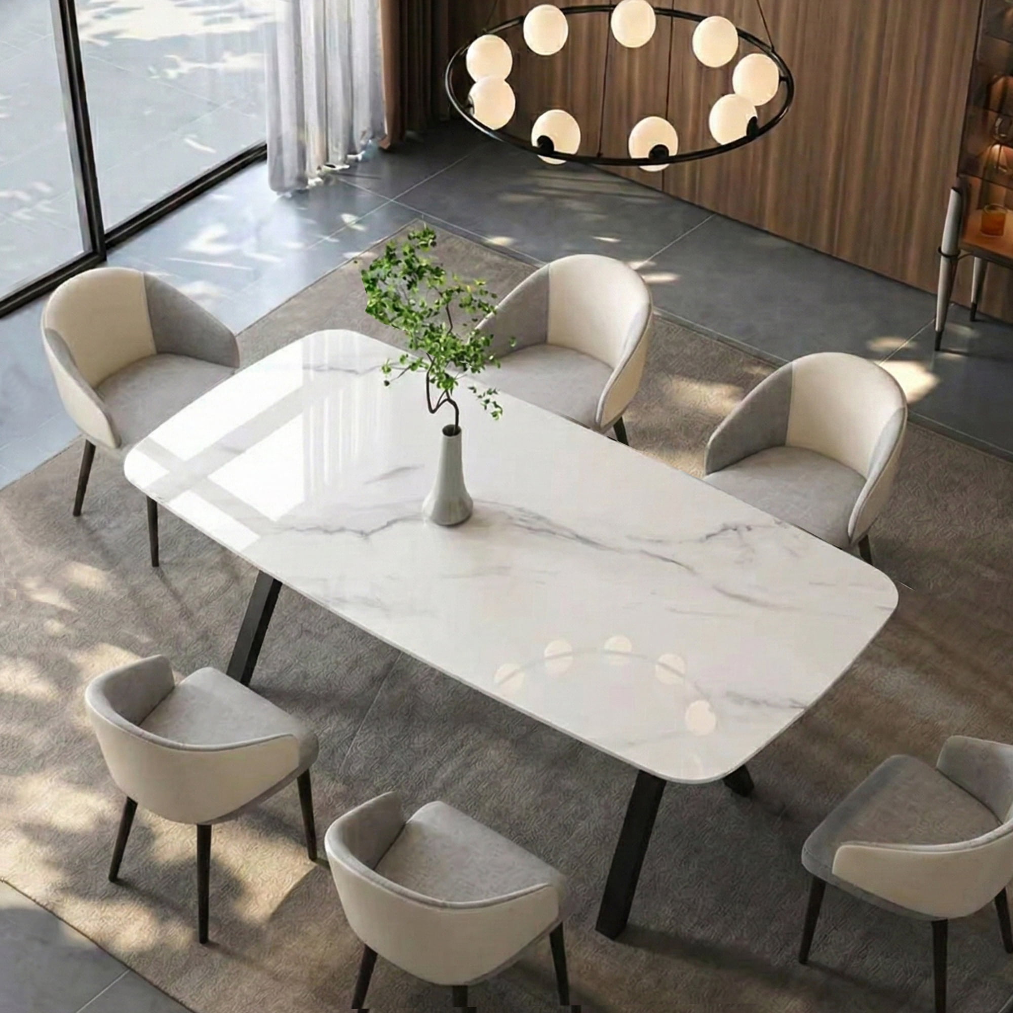 Mintazer 51" Modern Rectangular Dining Table with Marble Tempered Glass Top & Black Metal Legs, Kitchen Table for 4-6 People, Black & White
