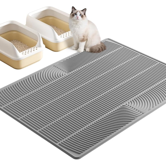 XXL Extra Large Cat Litter Mat, Silicone Litter Box Mat for Floor, Waterproof & Non-Slip, Easy to Clean, Cat Litter Trapping Mat & Kitty Litter Catcher for Scatter Control (Gray)