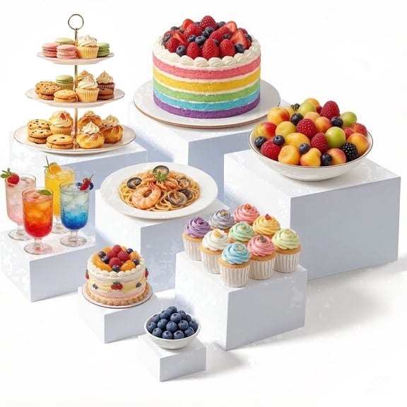 8Pcs Buffet Risers (10" to 3"), Large Dessert Table Display Stand for Buffet Table, White Acrylic Nesting Boxes Food Risers with Hollow Bottom for Party, Catering, Jewelry Collectibles