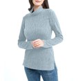 thumbnail image 5 of XPMWRP Women's Solid Color Tunic Tops Turtle Neck Long Sleeve Shirts Oversized Winter Sweaters Side Split High Low Hemline Blue XXL, 5 of 8
