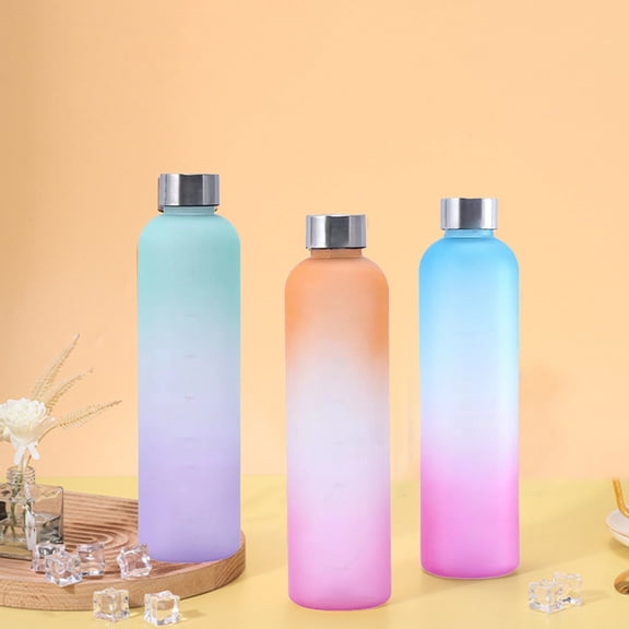 1000ml Gradient Color Plastic Water Bottle | Portable Frosted Space Cup | Stainless Steel Lid | Large Capacity | Sports Travel Gym Use | Blue Yellow Green Options | 11.02x2.95 in