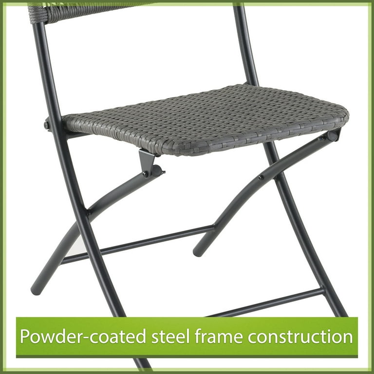 Mainstays 3 Piece Steel and Wicker Rope Folding Outdoor Patio Bistro Set Gray Black Walmart