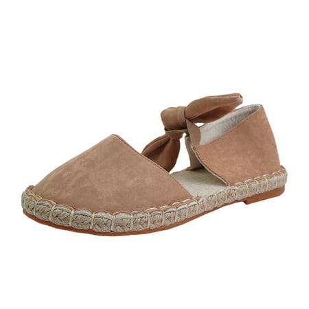 QYZEU Sport Shoes for Women Women s Sandals Ladies Fashion Solid Color Bow Tie Woven Flat Bottom Casual Shoes High Wedge Sandal Walking Lightweight Shoes Pink 37