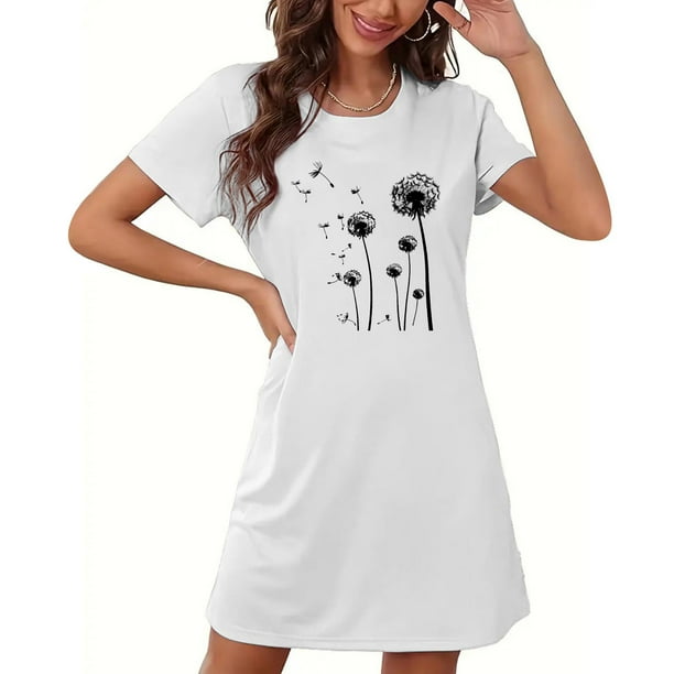 Camisón corto de mujer, vestido de largo medio con estampado de moda, camisón corto extragrande de mujer, camisón de manga corta con estampado de pecho a la moda, camisón de mujer
