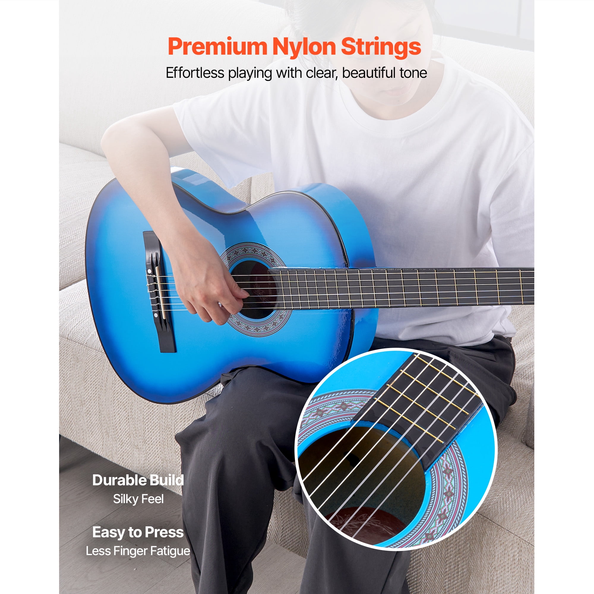 KFFKFF 38-Inch Classical Guitar Starter Set, Wooden Acoustic Guitar for Beginners, Includes Nylon Strings, Carry Bag, Strap, Tuner, Spare Strings, Picks, Capo, Ideal for Teens, Adults, and Students