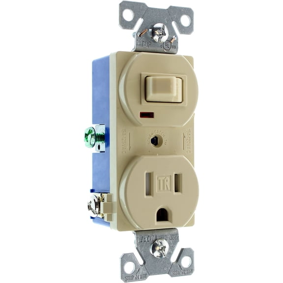 RC108ITRZ Combo Toggle Switch & Receptacle, TR Outlet, 15-Amp, 120-Volt, , (6-Pack)