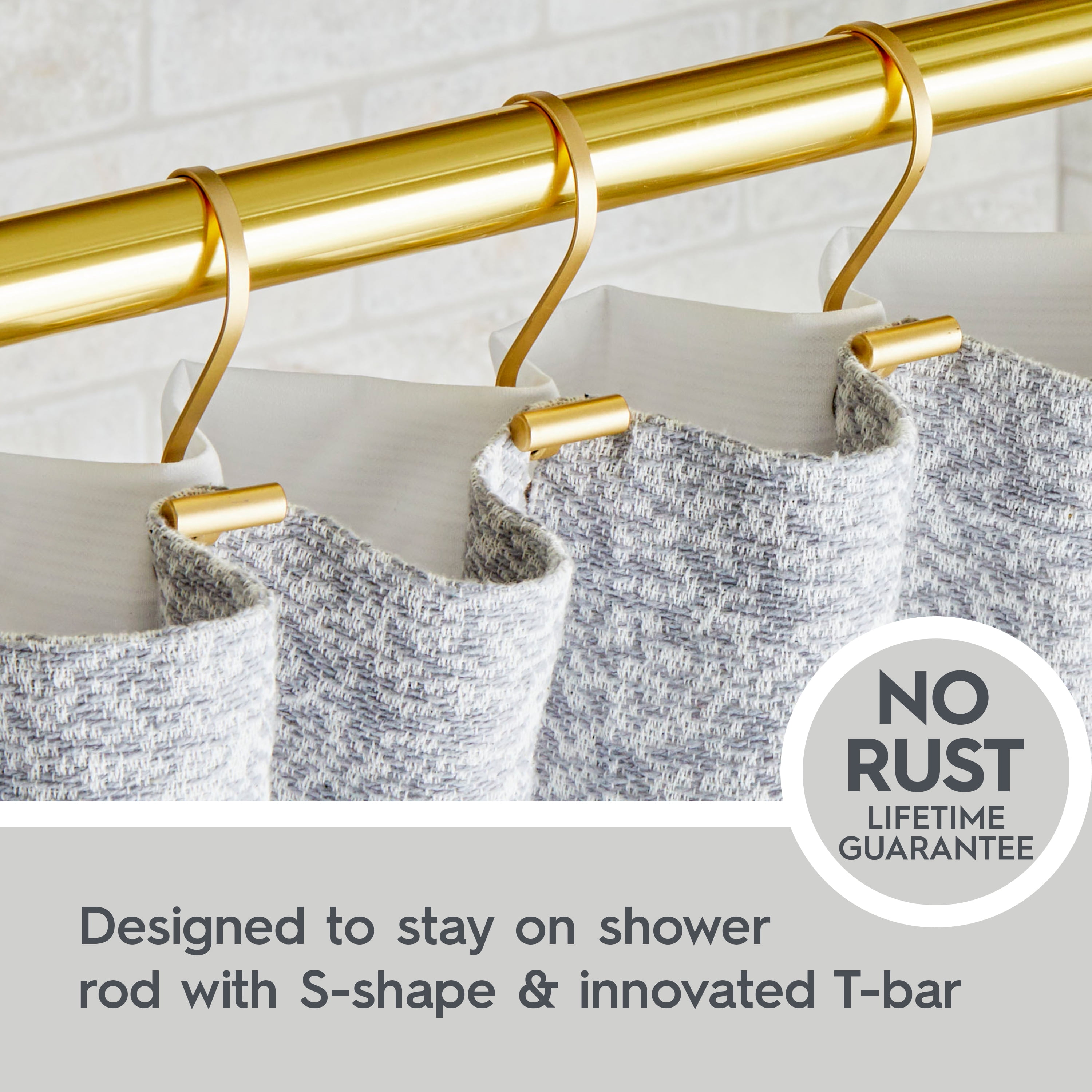 (3 pack) Better Homes & Gardens S-Shape Rustproof Stainless Steel Shower Hooks with T-Bar Ends, Brass, 12