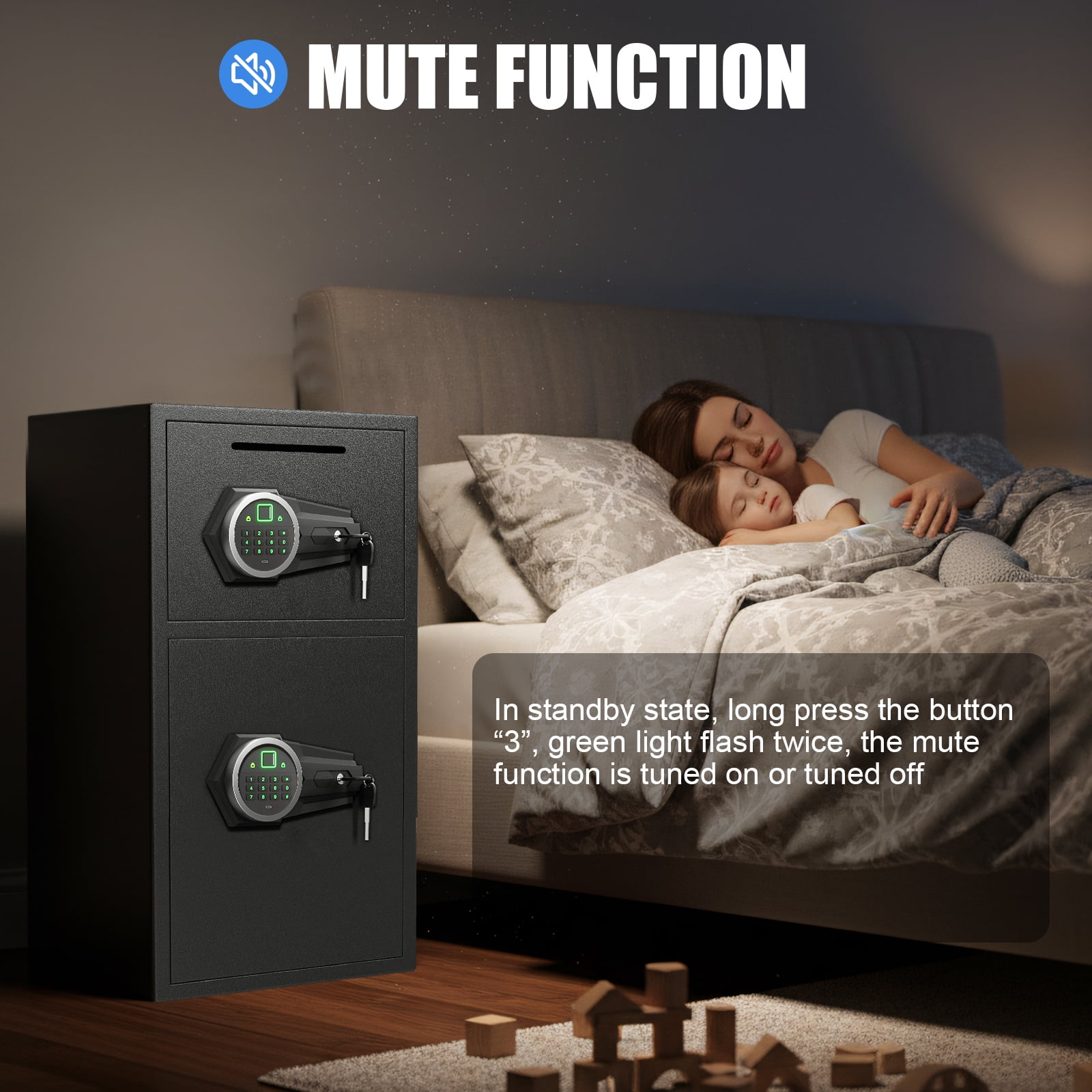 Riflewell Large Fingerprint Safe Box, Household Low-Carbon Steel Safe, Digital Keypad Home Safe With Deposit Slot, Personal File Safe, Dual Alarm And Silent Mode, Height 25.6"