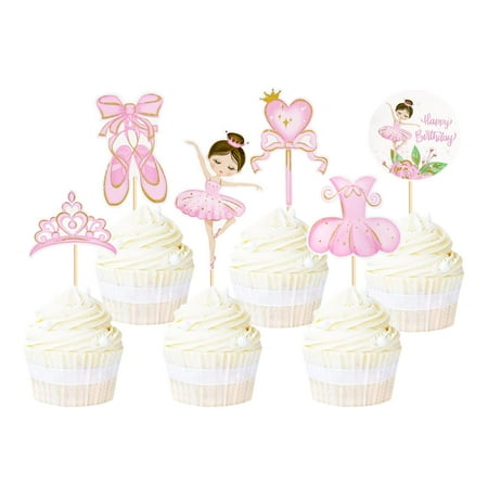 Hgudesign Edio 24 Pack Ballerina Tutu Cupcake Tors Pink Ballet Girl Cupcake Tors Ballet Happy Birthday Cupcake Picks for Ballerina Theme Baby Shower Birthday Party Cake Decoration Supplies