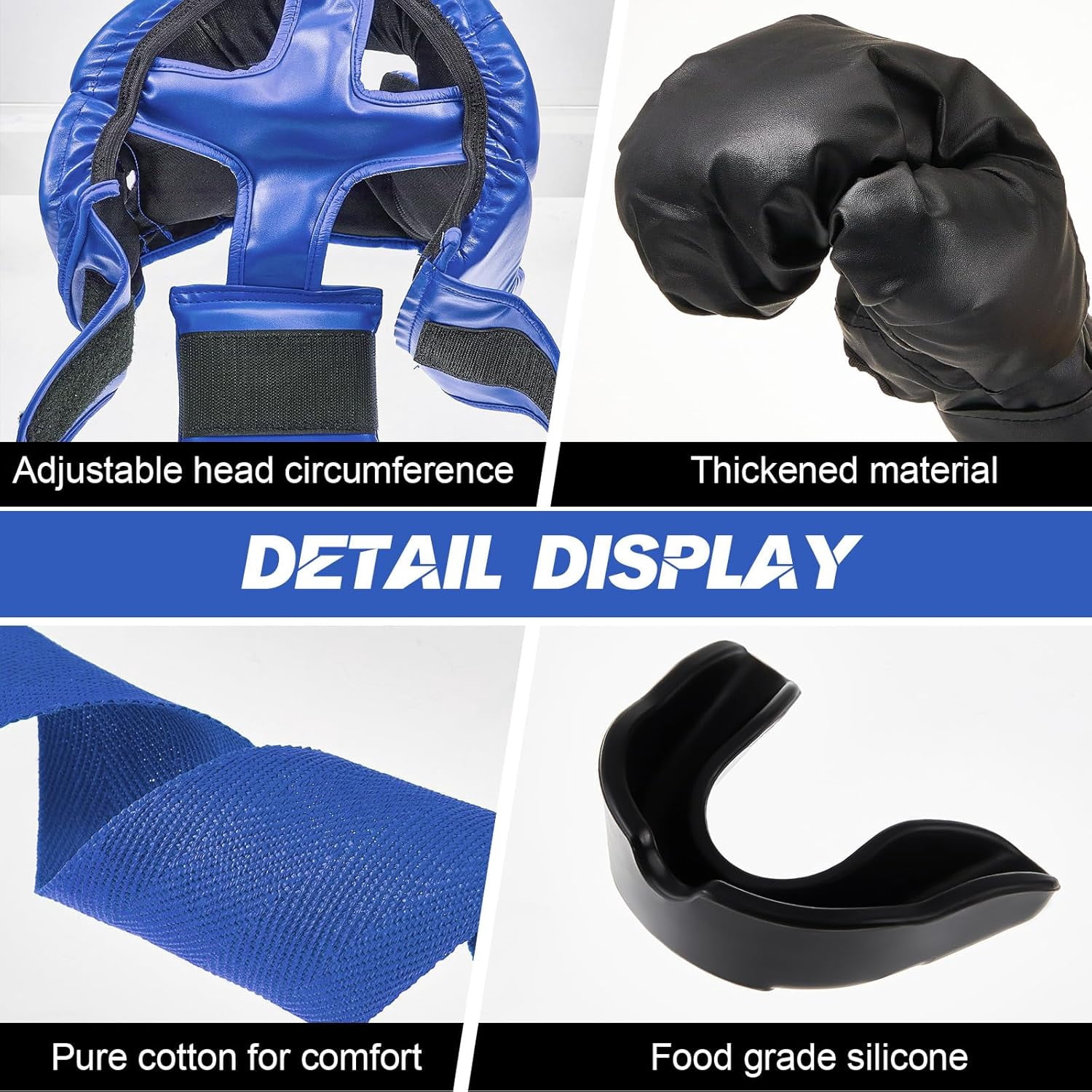 14-piece boxing set includes 2 pairs of 16-ounce (approximately 453.6 grams) boxing gloves, a helmet, and a face mask for adult and youth beginners training equipment