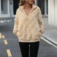thumbnail image 6 of Oversized Fleece Sweatshirt for Women Plaid Pullover Top With Half Zip Winter Warm Long Sleeve Stand Collar Loose Hoodie (Beige S), 6 of 6