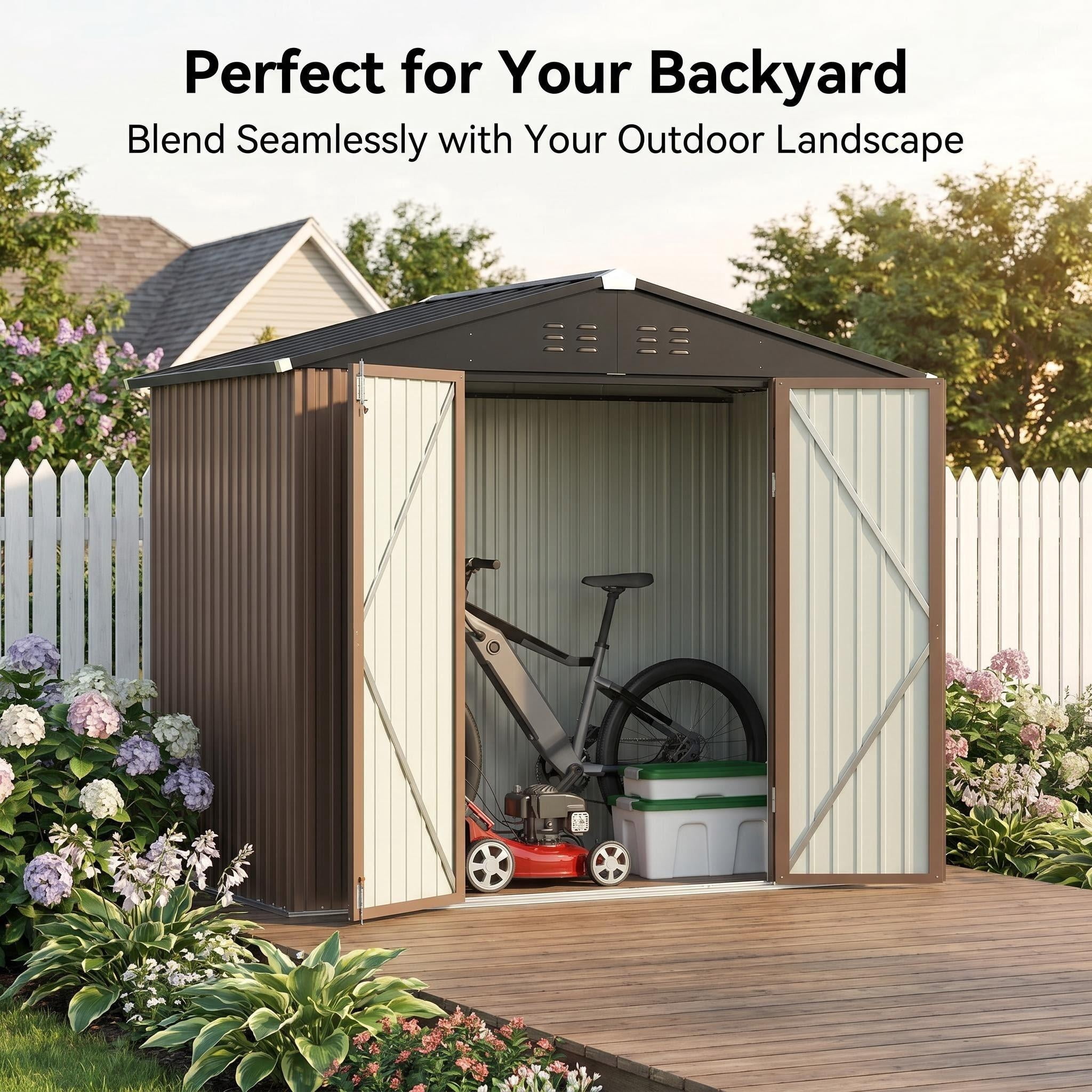 Lofka 6 x 4 FT Outdoor Storage Shed, Tools Storage Garden Shed with Lockable  Door for Outsides, Brown