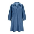 thumbnail image 5 of Mceream Women's Denim V-Neck Ruffled Hem Shirt Dress, Puff Sleeve, Casual Fit, Denim Fabric for Daily Wear, Weekend, Summer Sky Blue XXL, 5 of 9