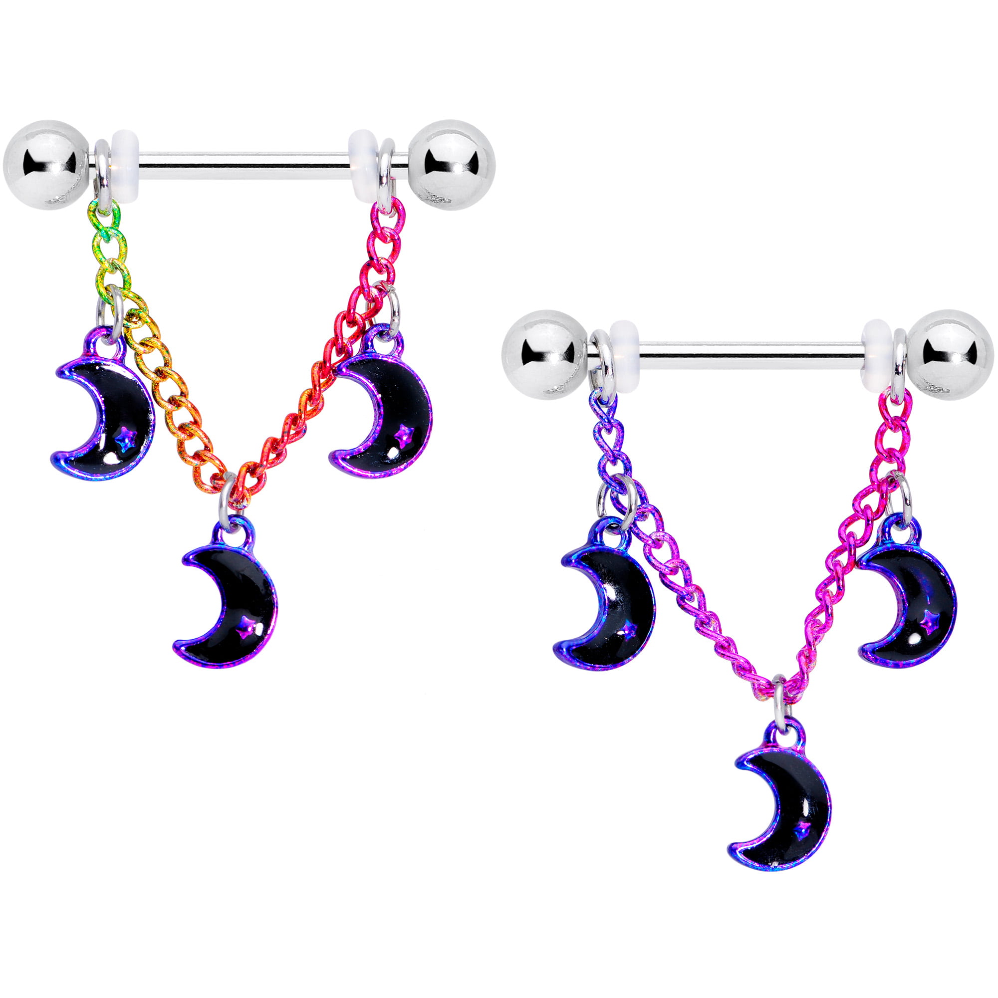 Body Candy 14G Womens Nipplerings Piercing Steel 2Pc Blue Purple Accent Star Dangle Nipple Ring Set 5/8