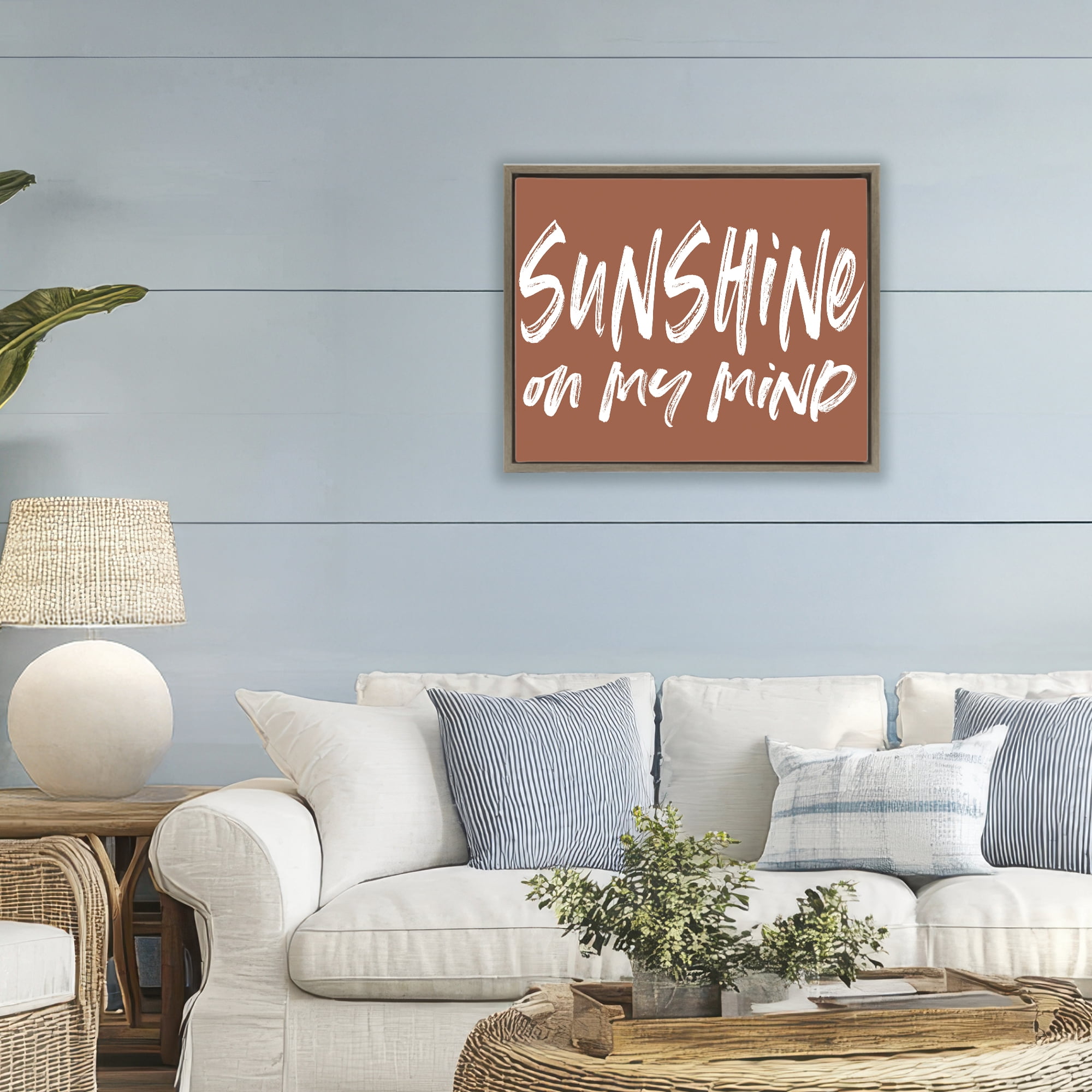Sunshine State Of Mind Brown Brown Framed Floater Canvas Wall Art, design by Lettered and Lined