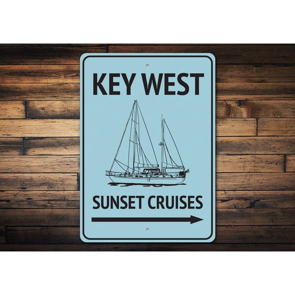 Key West Sunset Cruises Novelty Sign, Metal Wall Decor - 10x14 inches