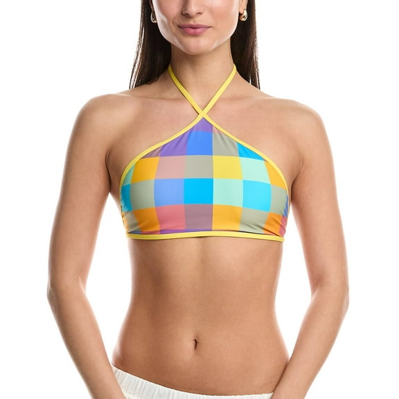 WeWoreWhat womens High Neck Halter Top Bikini Top, xs, Pink