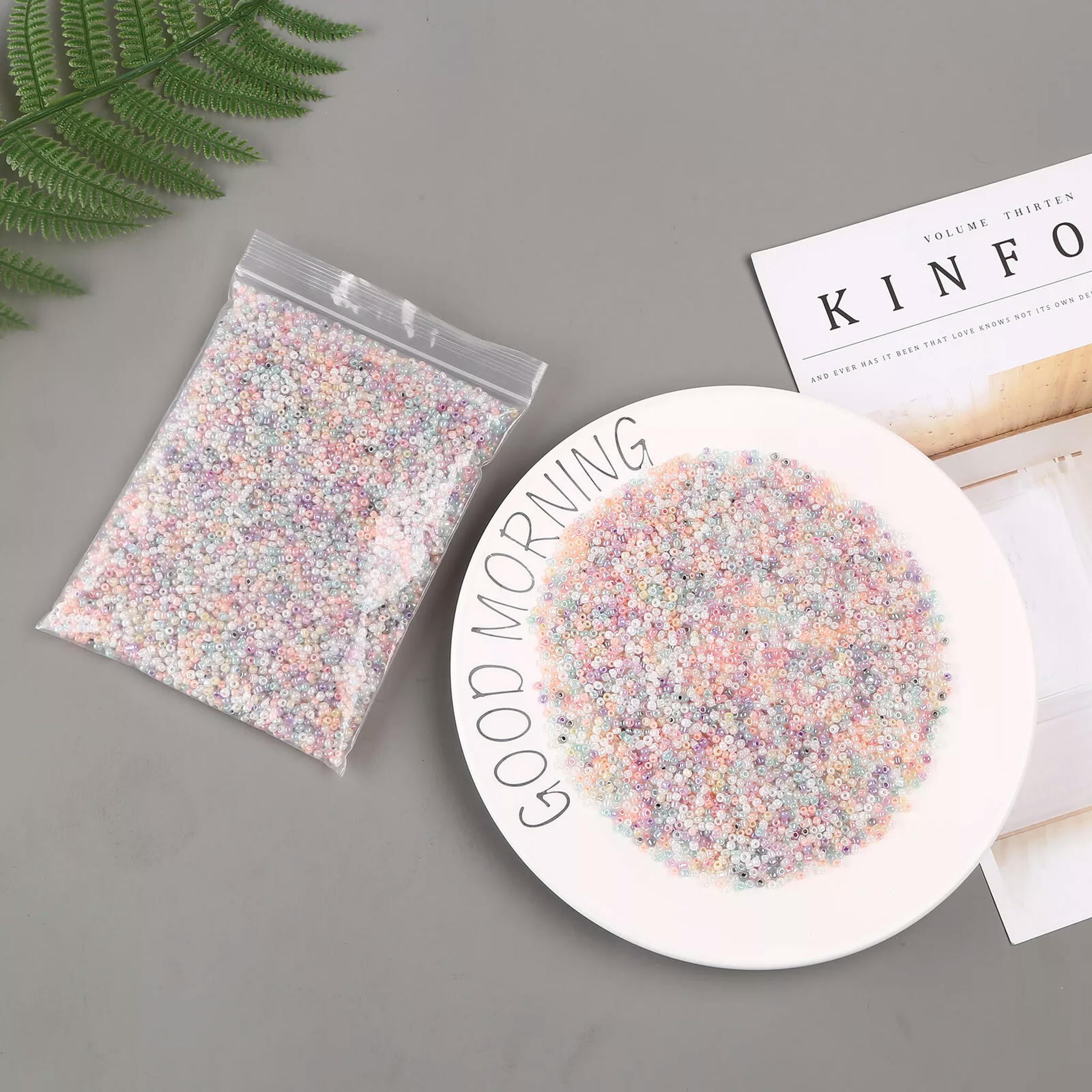 EOEMY 10000Pcs/Pound Tiny 3mm Round Glass Craft Beads Ceylon Smooth Loose Spacer Beads