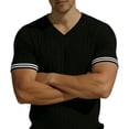 thumbnail image 6 of Men's V Neck Ribbed Knit Sweater, Breathable Striped Cuff Detail, Short Sleeve Knitwear for Business Casual Work and Smart Daily Wear, Sizes S-2XL Black, 6 of 7