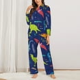 thumbnail image 3 of Disketp Pajamas Set Long Sleeve Sleepwear Womens Button Down Nightwear Pj Sets-Dinosaurs With Palms, 3 of 9