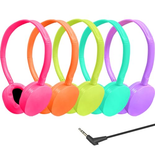 Ladont Paquete de 5 Auriculares para niños para el Aula Escolar, Auriculares con Cable en la Oreja para el Aula para niños, Estudiantes, niños pequeños, niñas y Adolescentes