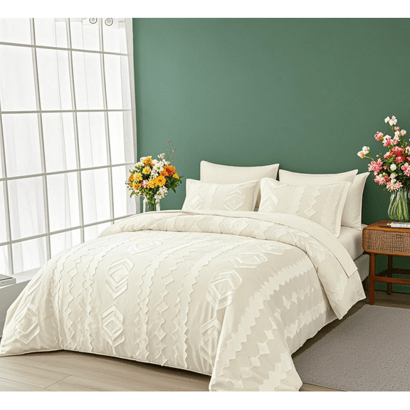 Davulos King Size Comforter Set,7-Piece Bed in a Bag for All - Season, White Bedding Sets with Comforter, Flat Sheet, Fitted Sheet and Pillow Cases Shams