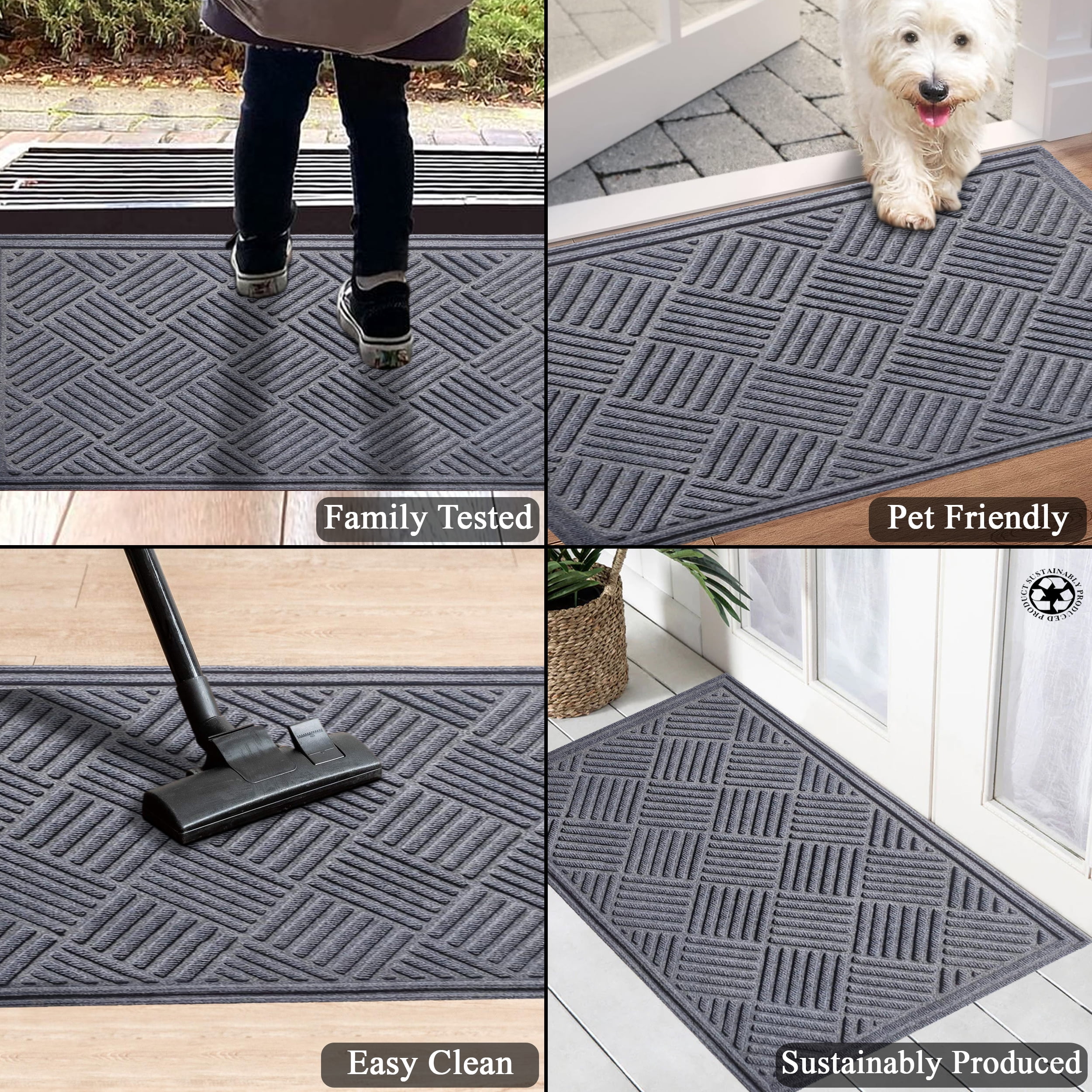 A1HC Indoor Outdoor Mat, Front and Back Entrance Welcome Mats, Front Door Patio Mats 18X30 Inches, Non-Slip Easy Clean Entrance Washable Doormats, Light Grey