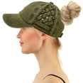 thumbnail image 2 of C.C Ponytail Criss Cross Messy Buns Ponycaps Baseball Cap Dad Trucker Mesh Hat (Solid Basket Weave Dk. Olive), 2 of 3
