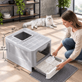 thumbnail image 6 of Gray Top Entry Stainless Steel Cat Litter Box with Lid, Spacious Covered Pan for Multi-Pet Households, 6 of 7
