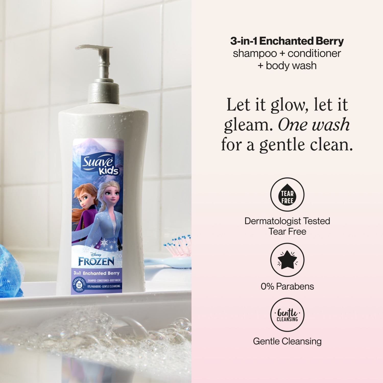 (4 pack) Suave Kids Frozen 3-in-1 Shampoo, Conditioner, Body Wash, Enchanted Berry Scent,  28 FL OZ Pump