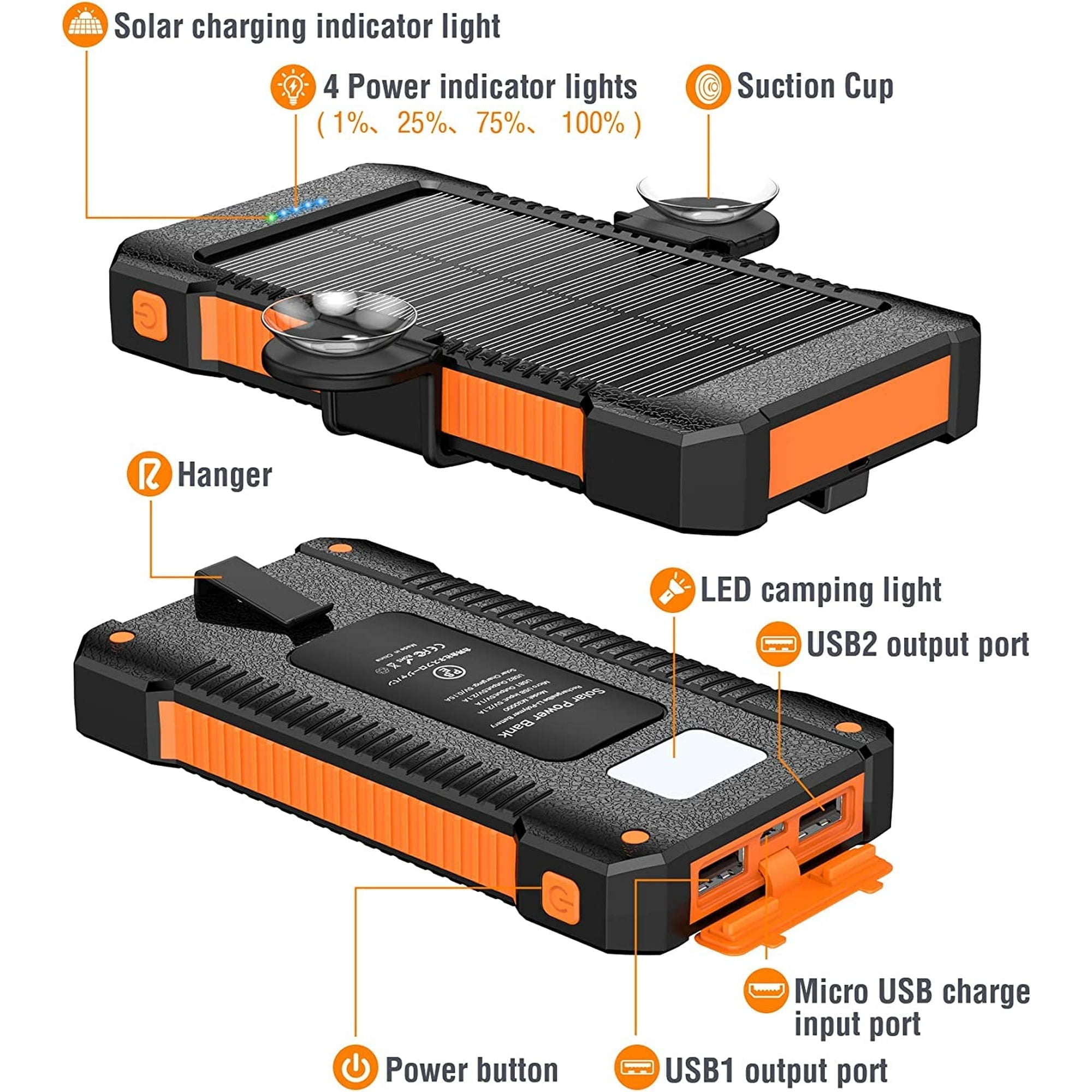 JIUMESS 26800mAh Solar Power Bank, USB Portable Solar Charger Compatible for iPhone, Android Phone