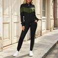 thumbnail image 3 of Women's 2 Piece Tracksuit Set Color Blocked Zip Up Stand Collar Long Sleeve Jacket Elastic Waist Jogger Pants for Sports Workout Daily Wear Black L, 3 of 7