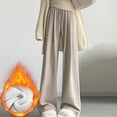 thumbnail image 2 of Lovskoo Fleece Lined Pants Women Plush Wide Leg Pants with Drawstring High Waist Straight Leg Loose Fitting Casual Knitted Pants Khaki, 2 of 5