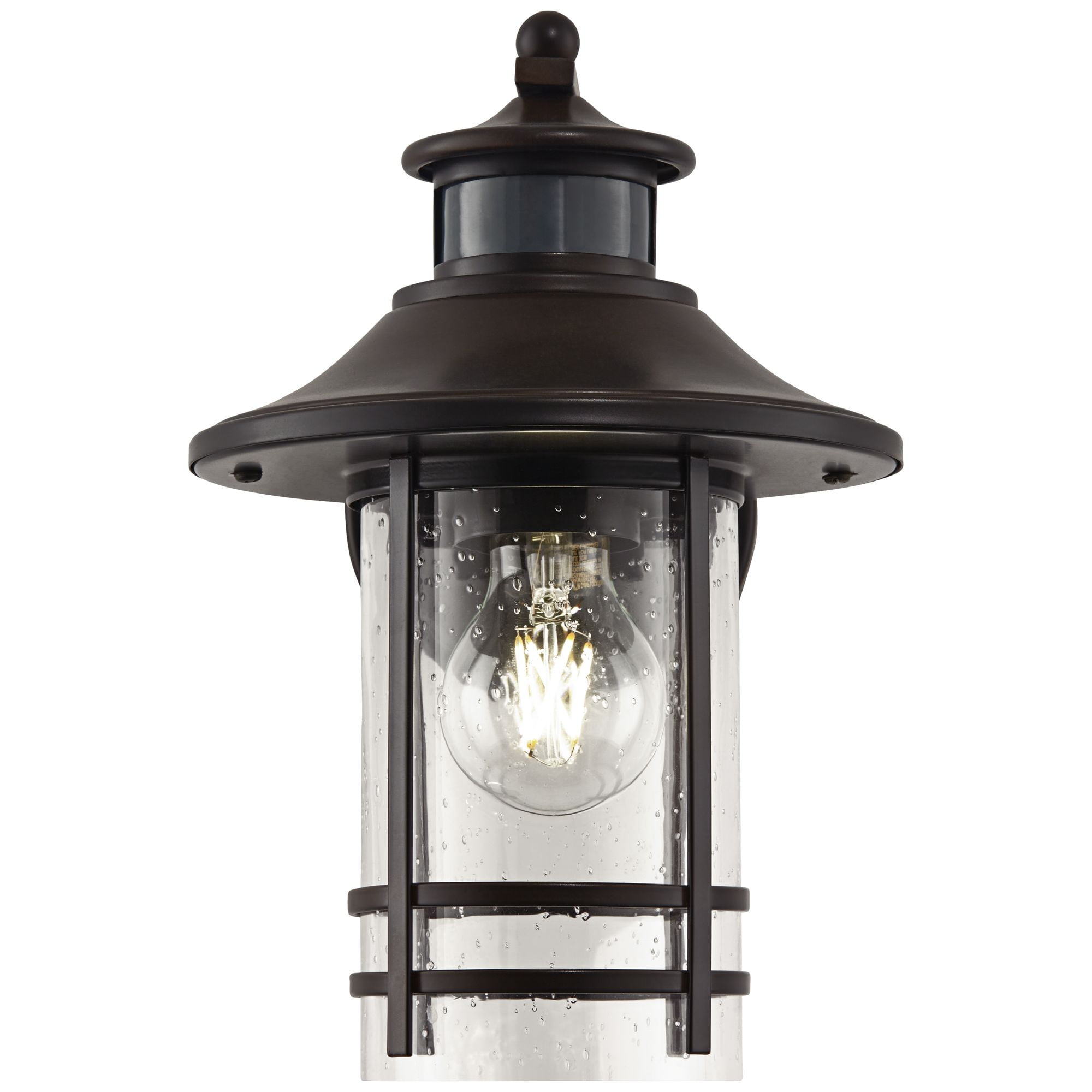 John Timberland Habitat Rustic Industrial Outdoor Wall Light Fixtures Set of 2 Bronze Dusk to Dawn Motion Sensor 11 1/4" Seedy Glass for Exterior