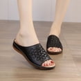 thumbnail image 4 of Wolfast Rhinestone Women's Carved Fish Mouth Thick Bottom Wedge Slippers,Black, 4 of 4