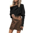 thumbnail image 2 of Babysbule Womens Tops Woman Solid Color Batwing Sleeve Pullove Skew Collar Casual Blouse, 2 of 9