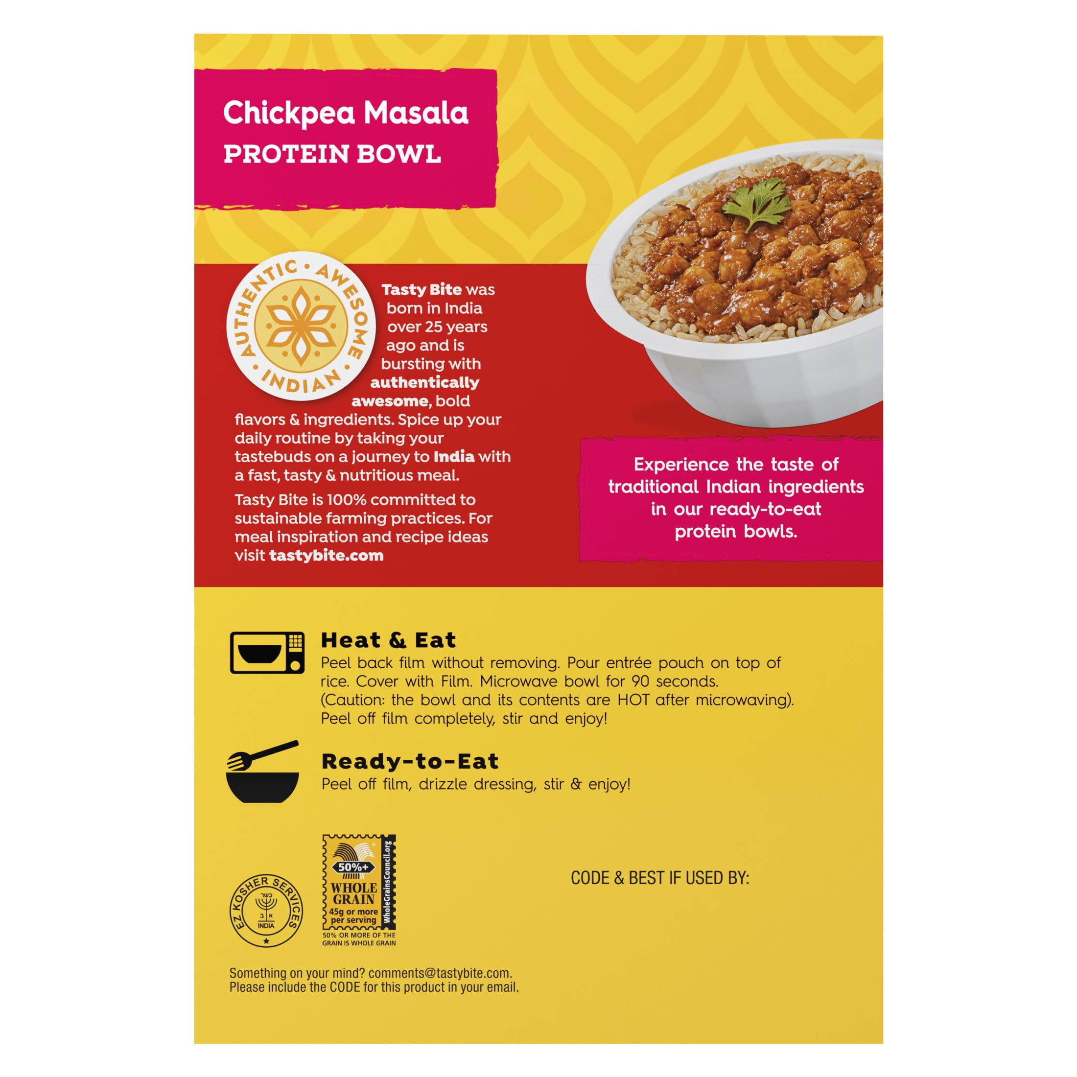 (6 pack) Tasty Bite Indian Style Chickpeas & Rice Bowl 8.8oz - Chickpeas and rice bowl