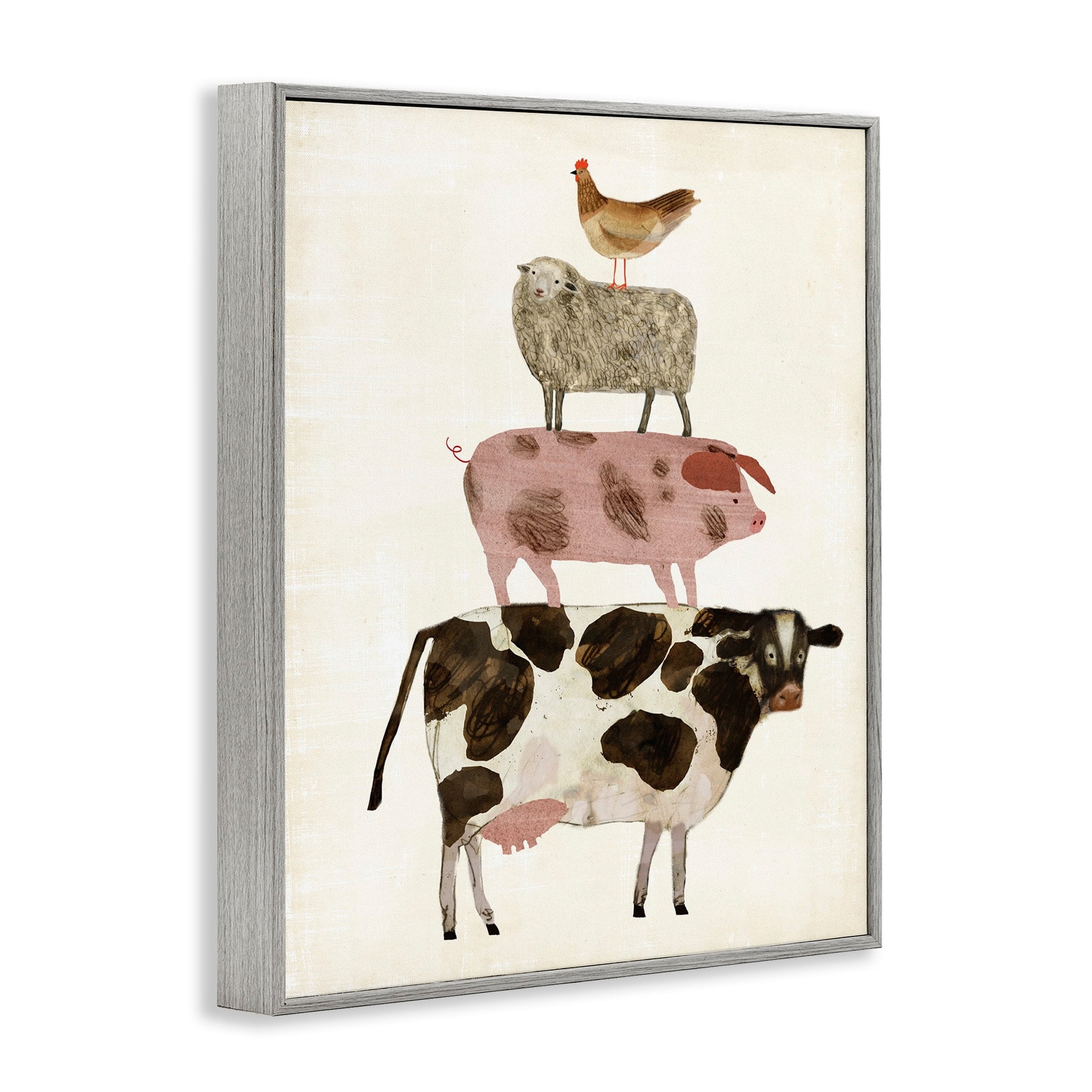 Stupell Industries Cow Sheep Pig and Chicken Barnyard Buds Stacked Farm Animals Framed Wall Art by Victoria Borges
