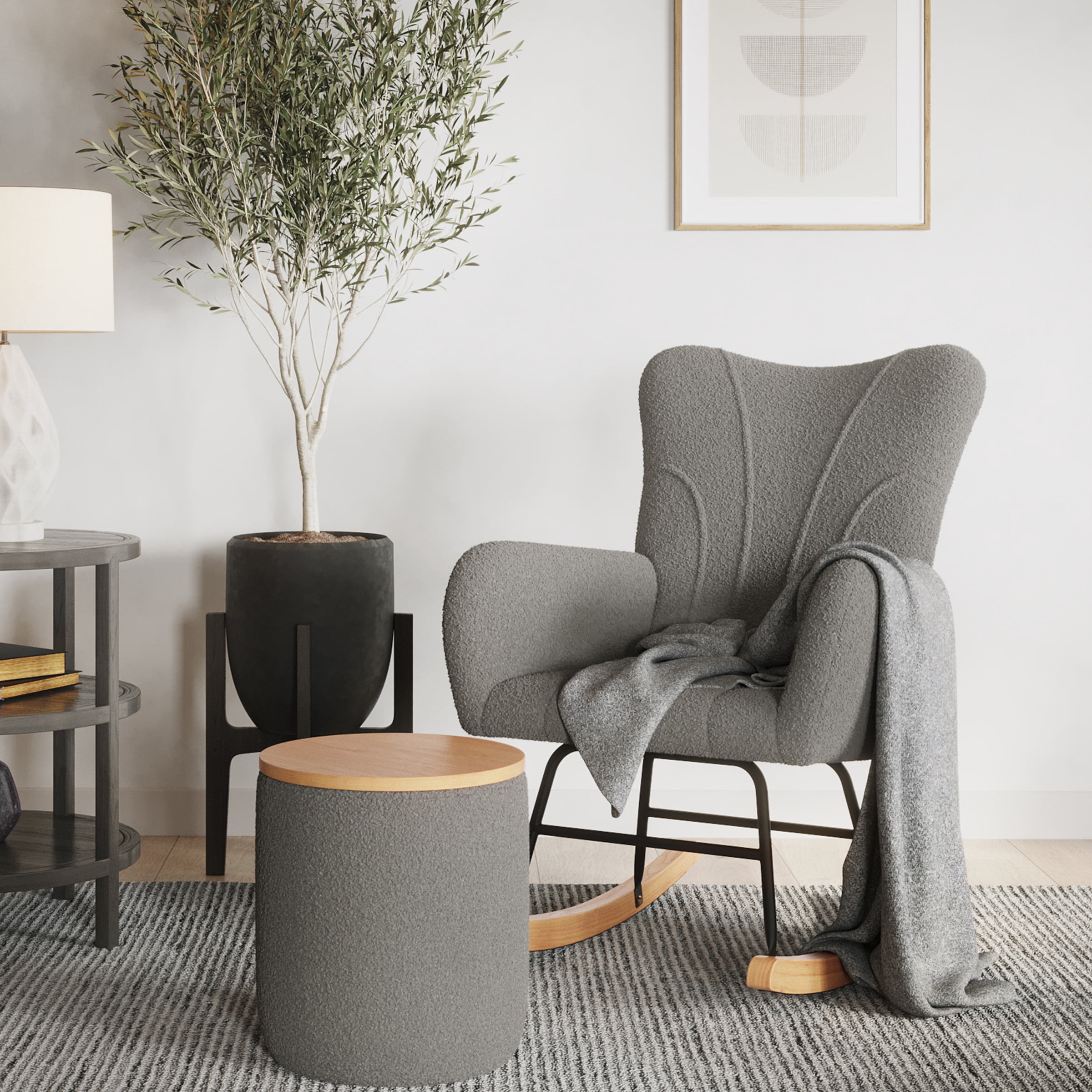 Lavish Home Teddy Upholstered Rocking Chair for Bedroom (Gray)