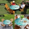 thumbnail image 4 of Ocean Shark Round Tablecloth for 36-44 Inch Tables, Fitted Table Cover with Elastic Edge, Teal Green Wave Summer Beach Coastal Waterproof Outdoor Table Cloth Protector for Patio Garden Dinner Picnic, 4 of 9