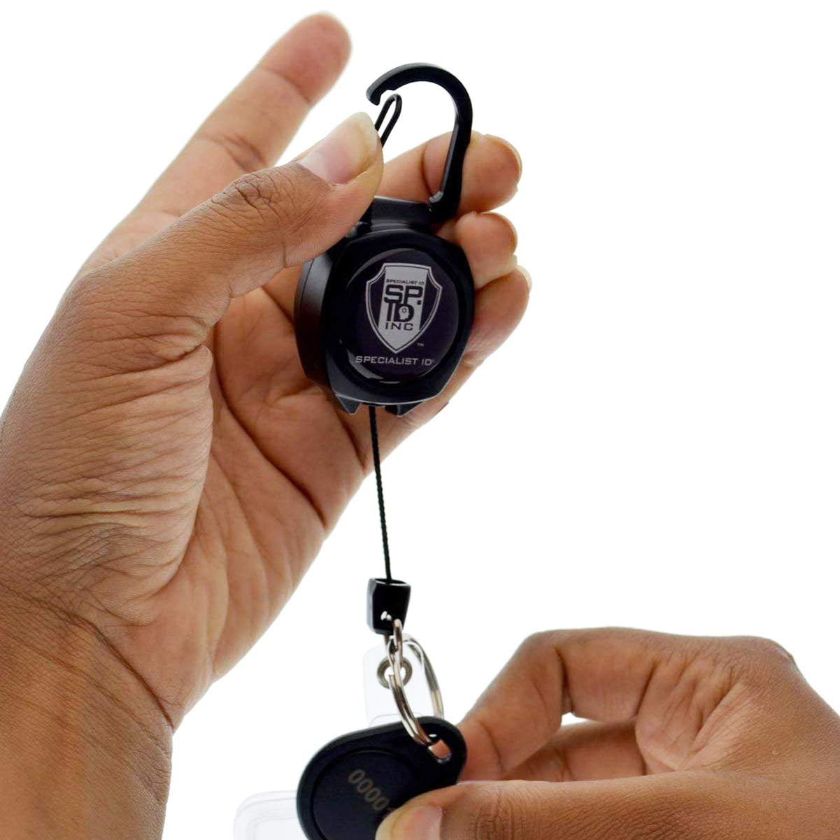 Bulk 25 Pack - Heavy Duty Retractable Badge Reels w ID Holder Strap & Keychain - Strong Carabiner Belt Loop Clip - Retracting Lanyard with Kevlar Cord for Keys & Access Cards by Specialist ID (Black)